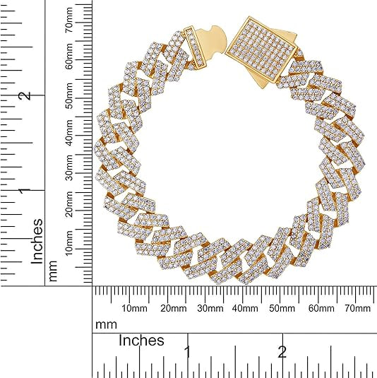 Round Lab Created Moissanite and Diamond 12MM Wide Men's Cuban Link Bracelet, 14k Gold Sterling Silver (VVS1 Clarity, 20 karats to 25 karats), Gift for Him Image 4