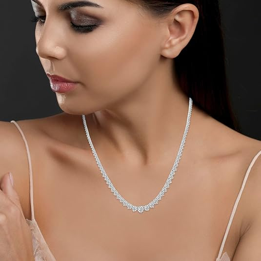 25 Carat TW Graded Lab-Grown Diamond Tennis Necklace in 14K White Gold - Size: