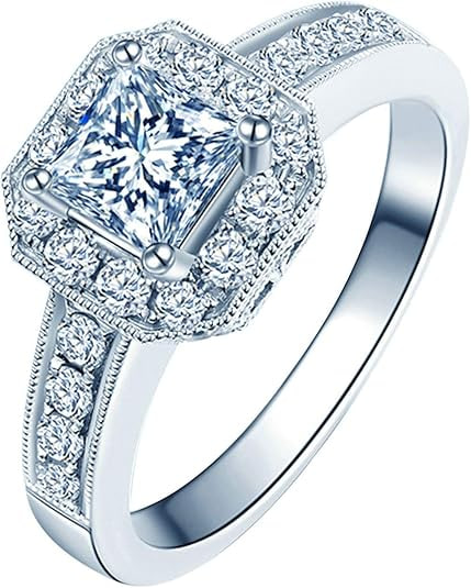 Daesar 18K White Gold Ring for Women Ring Wedding, Promise Rings Her Princess Cut Diamond 0.4ct/0.5ct White Gold Diamond Ring