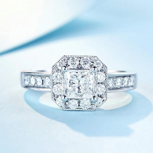Daesar 18K White Gold Ring for Women Ring Wedding, Promise Rings Her Princess Cut Diamond 0.4ct/0.5ct White Gold Diamond Ring Image 2