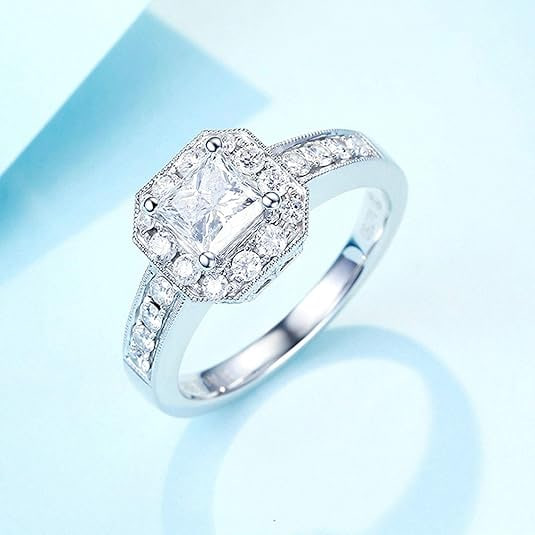 Daesar 18K White Gold Ring for Women Ring Wedding, Promise Rings Her Princess Cut Diamond 0.4ct/0.5ct White Gold Diamond Ring Image 3