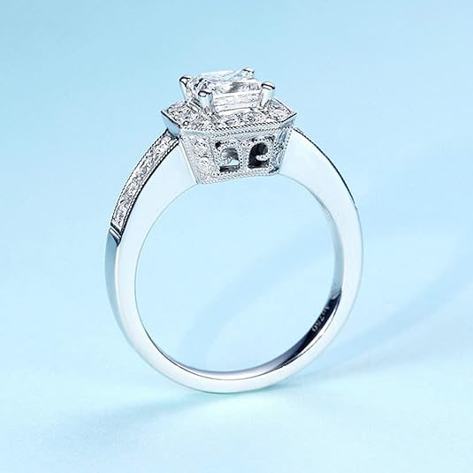 Daesar 18K White Gold Ring for Women Ring Wedding, Promise Rings Her Princess Cut Diamond 0.4ct/0.5ct White Gold Diamond Ring Image 4