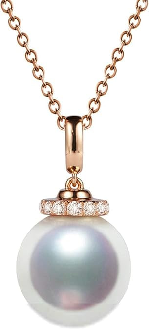 Daesar 18ct Gold Necklace for Women Womens Necklaces Diamond 0.16ct Circle Round Pearl Pendant Necklaces Silver