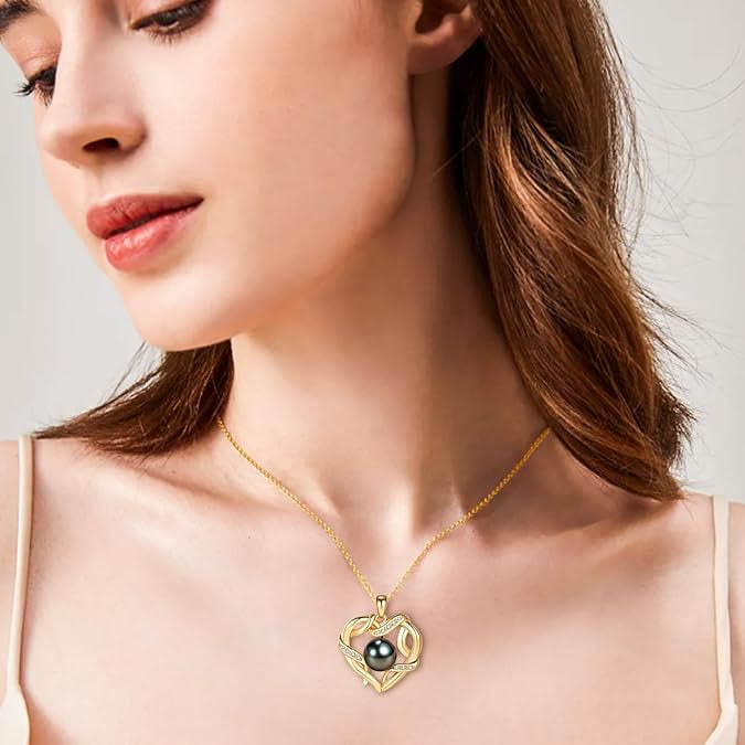 Women's Christmas Gifts - Tahitian Black Pearls - Heart Shape Necklace - Wife, Mom, Girlfriend, Her - Anniversary, Birthday, Mother's Day, Valentine's Day Jewelry Gift Real Pearl Pendant