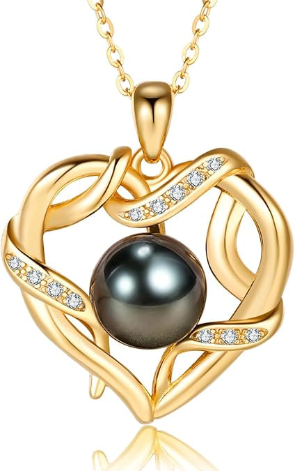 Women's Christmas Gifts - Tahitian Black Pearls - Heart Shape Necklace - Wife, Mom, Girlfriend, Her - Anniversary, Birthday, Mother's Day, Valentine's Day Jewelry Gift Real Pearl Pendant Image 2