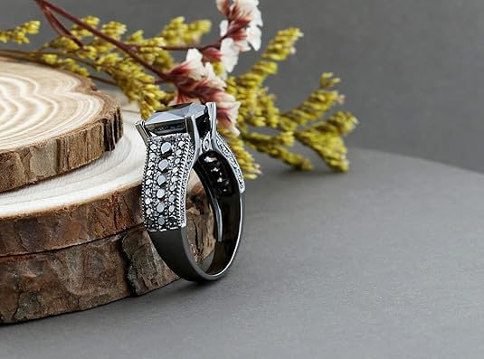 Dazzlingrock Collection Princess Cut and Round Black Diamond Women's 3-Row Engagement Ring (5.00 cwt, color: black, clarity: opaque), solid white gold