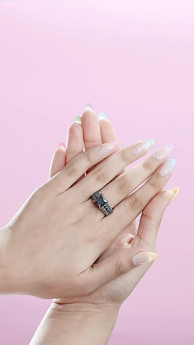 Dazzlingrock Collection Princess Cut and Round Black Diamond Women's 3-Row Engagement Ring (5.00 cwt, color: black, clarity: opaque), solid white gold Image 2