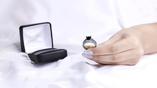 Dazzlingrock Collection Princess Cut and Round Black Diamond Women's 3-Row Engagement Ring (5.00 cwt, color: black, clarity: opaque), solid white gold Image 3