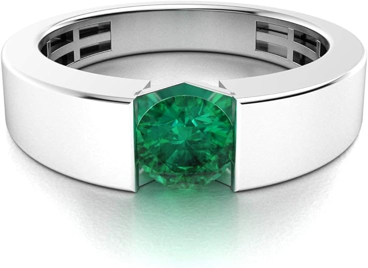 Diamondere Natural and Certified Gemstone Solitaire Wedding Ring, 14k White Gold | 5 carats, 5.0mm Men's Ring, US Sizes 4 to 12 Image 2