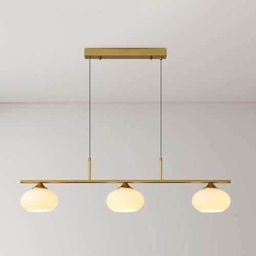 Beige E27 3 Light Chandelier - Modern Metal Bar Chandelier for Living Room, Kitchen, Dining Room, Home Decor, Stylish Glass Shade Lamp Fixture