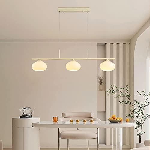 Beige E27 3 Light Chandelier - Modern Metal Bar Chandelier for Living Room, Kitchen, Dining Room, Home Decor, Stylish Glass Shade Lamp Fixture Image 3