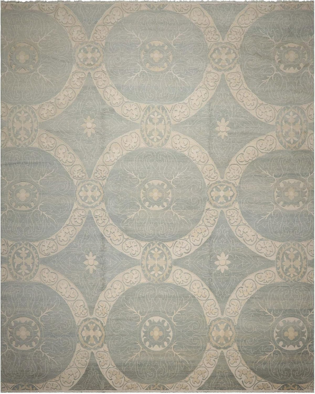 11'9"x15'3" Hand Knotted Ivory All-Over Transitional Medallion Wool Oriental Area Rug Perfect for Living Room, Kitchen, Bedroom, Home Office, Dining Room Image 2