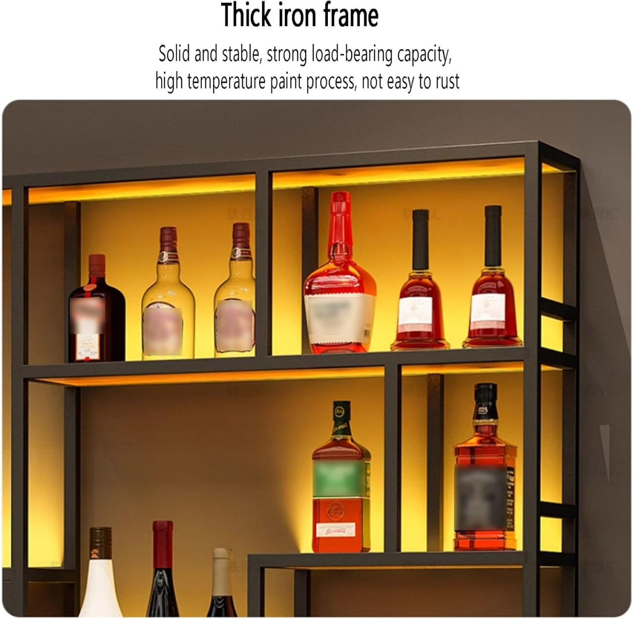 Modern 3-Tier Wall Mounted Metal Wine Rack with LED Lights, Large Capacity Iron Wine Shelf & Glass Holder, Stylish Multifunctional Bar Display for Home & Kitchen Image 3