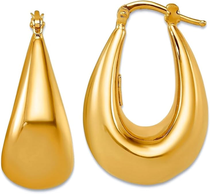 18k Solid Yellow Gold Puffed Oval Hoop Earrings 27.9x19.1mm Wide 11.4mm Thick-Hoop Earring for Women