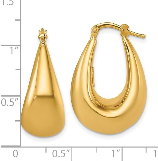 18k Solid Yellow Gold Puffed Oval Hoop Earrings 27.9x19.1mm Wide 11.4mm Thick-Hoop Earring for Women Image 2
