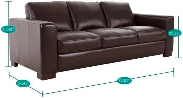 Naomi Home Freya Leather Sofa - Luxurious Comfort with Goose Feather Cushion Filling, Square Arm Design, Sturdy Block Legs, Elegant Espresso Finish - Perfect for the Living Room, Office, or Bedroom Image 2