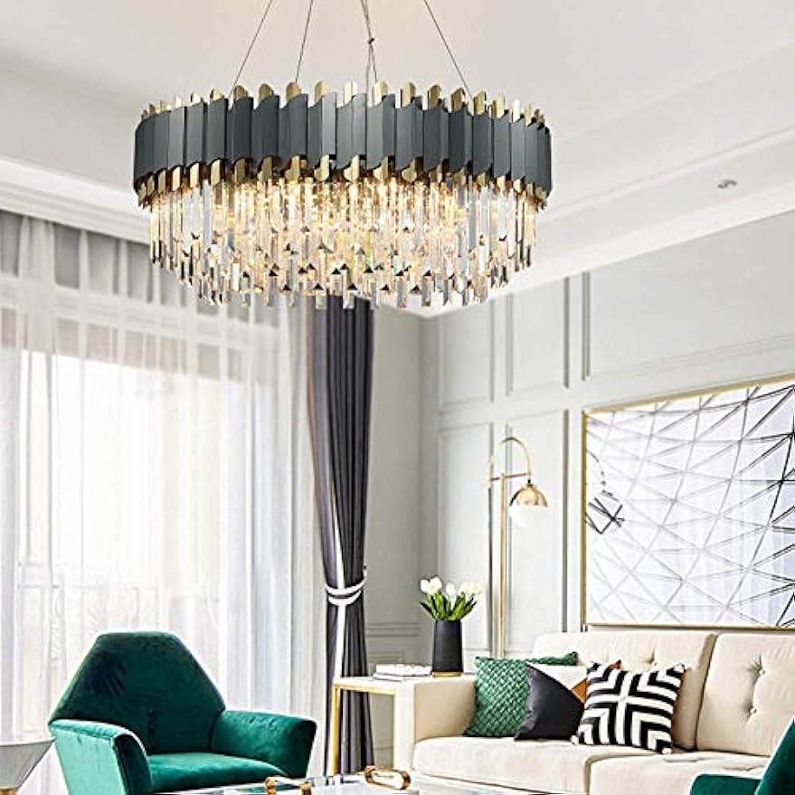 SYUFRE Chandelier-Modern Luxury Living Room Black And Gold Crystal Chandelier Bedroom Restaurant Hotel Circular Ceiling Lamp 8 Light Source60x60x34cm Nordic