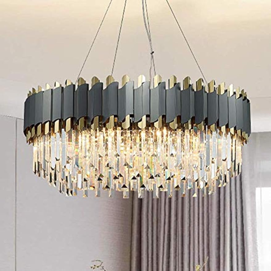 SYUFRE Chandelier-Modern Luxury Living Room Black And Gold Crystal Chandelier Bedroom Restaurant Hotel Circular Ceiling Lamp 8 Light Source60x60x34cm Nordic Image 3