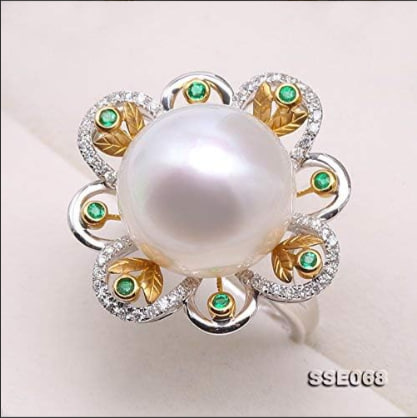 JYX Pearl Jewelry - 18K Gold Ring with 14.5mm South Sea Cultured Pearls and Diamonds for Women Image 3
