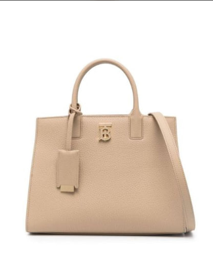 Burberry Grained Leather Magnetic Handbag with Logo Plaque