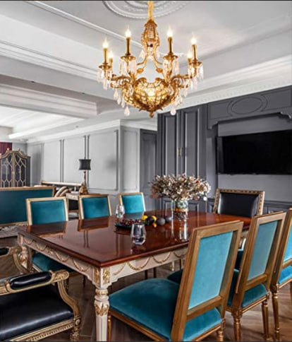 8Heads French Postmodern Allcopper Chandelier Creative Restaurant Hanging Light European Luxury Retro Villa Living Room Dormitorio Lá¡mpara Colgante Edison E14 Modern Chandeliers,TZNBGO Image 4