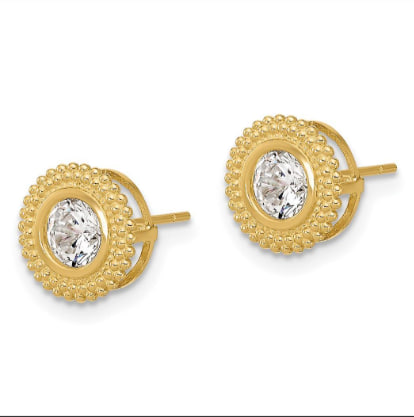 14k Gold CZ Cubic Zirconia Simulated Diamond Bezel With 2in Extension Necklace and Earrings Set Jewelry Gifts for Women