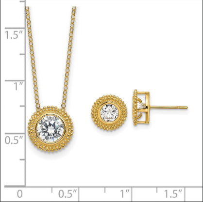 14k Gold CZ Cubic Zirconia Simulated Diamond Bezel With 2in Extension Necklace and Earrings Set Jewelry Gifts for Women Image 3