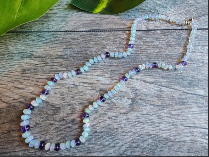 LKBEADS Natural Luxurious Ethiopian opal and amethyst Necklace rondelle 5-7mm smooth 16inch Full strand Beads Jewelry Gemstone Necklace crystal healing energy stone Necklace for Women