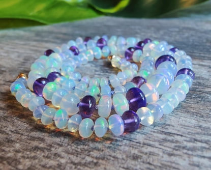 LKBEADS Natural Luxurious Ethiopian opal and amethyst Necklace rondelle 5-7mm smooth 16inch Full strand Beads Jewelry Gemstone Necklace crystal healing energy stone Necklace for Women Image 2
