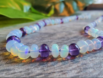 LKBEADS Natural Luxurious Ethiopian opal and amethyst Necklace rondelle 5-7mm smooth 16inch Full strand Beads Jewelry Gemstone Necklace crystal healing energy stone Necklace for Women Image 3