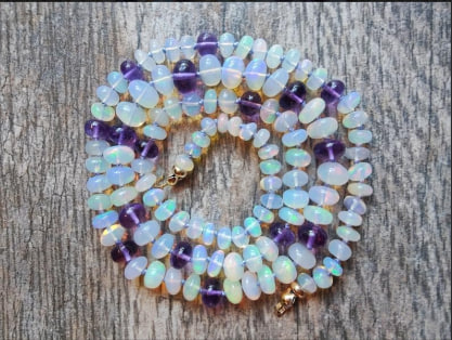 LKBEADS Natural Luxurious Ethiopian opal and amethyst Necklace rondelle 5-7mm smooth 16inch Full strand Beads Jewelry Gemstone Necklace crystal healing energy stone Necklace for Women Image 4