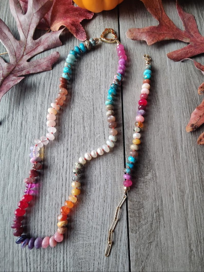 LKBEADS Natural Colorful rainbow Necklace rondelle6-8mm smooth 16inch Full strand Beads Jewelry Gemstone Necklace crystal healing energy stone Necklace for Women