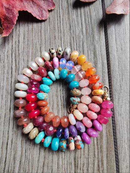 LKBEADS Natural Colorful rainbow Necklace rondelle6-8mm smooth 16inch Full strand Beads Jewelry Gemstone Necklace crystal healing energy stone Necklace for Women Image 2
