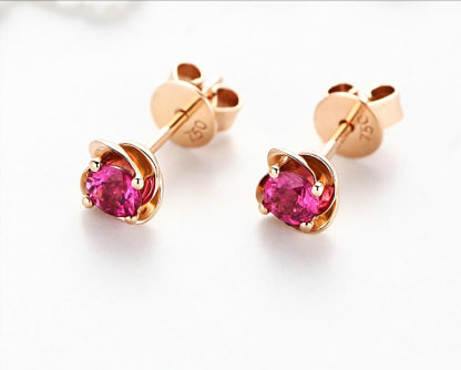 Knsam 18K gold round solitaire earrings for women Sterling Fine Jewelry - Rose gold earrings Image 2