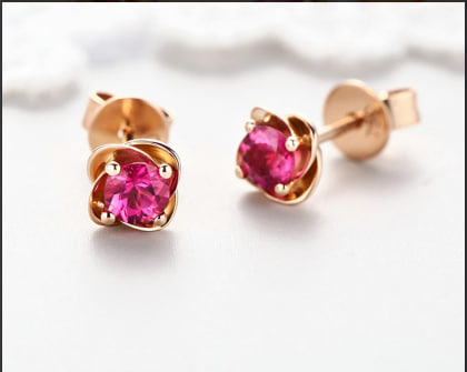 Knsam 18K gold round solitaire earrings for women Sterling Fine Jewelry - Rose gold earrings Image 3