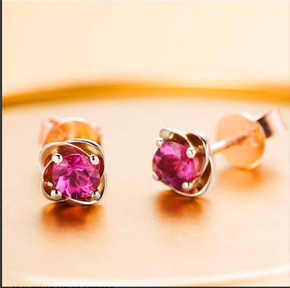 Knsam 18K gold round solitaire earrings for women Sterling Fine Jewelry - Rose gold earrings Image 4