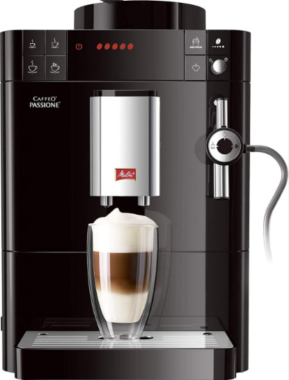 Melitta Passione F530-101, Automatic Coffee Maker with Grinder, Whole Bean Coffee, Milk System, Automatic Cleaning, Customizable, 15 Bars, Silver