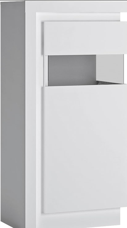 Furniture To Go| Lyon, White and High Gloss, Narrow Display Cabinet (RHD) 123.6cm