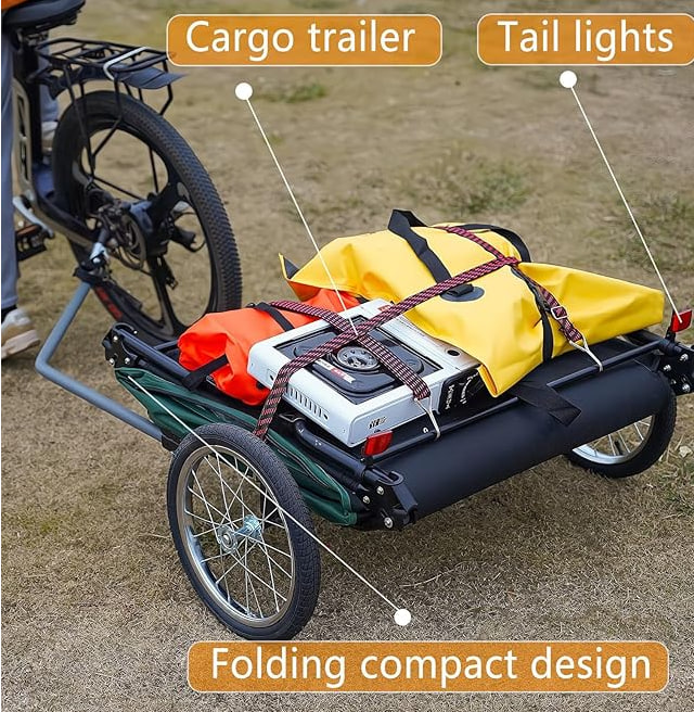 Jagahaha Electric Bike Camping Trailer Tent - Folding Waterproof Bike Camper with 16" Off-Road Wheels, PU2000mm, Quick 2-Minute Setup, Raised Sleeping with Mosquito Net - Ideal for E-Bike Camping Image 2