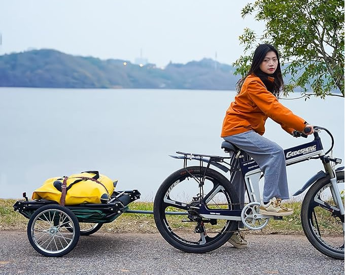 Jagahaha Electric Bike Camping Trailer Tent - Folding Waterproof Bike Camper with 16" Off-Road Wheels, PU2000mm, Quick 2-Minute Setup, Raised Sleeping with Mosquito Net - Ideal for E-Bike Camping Image 3