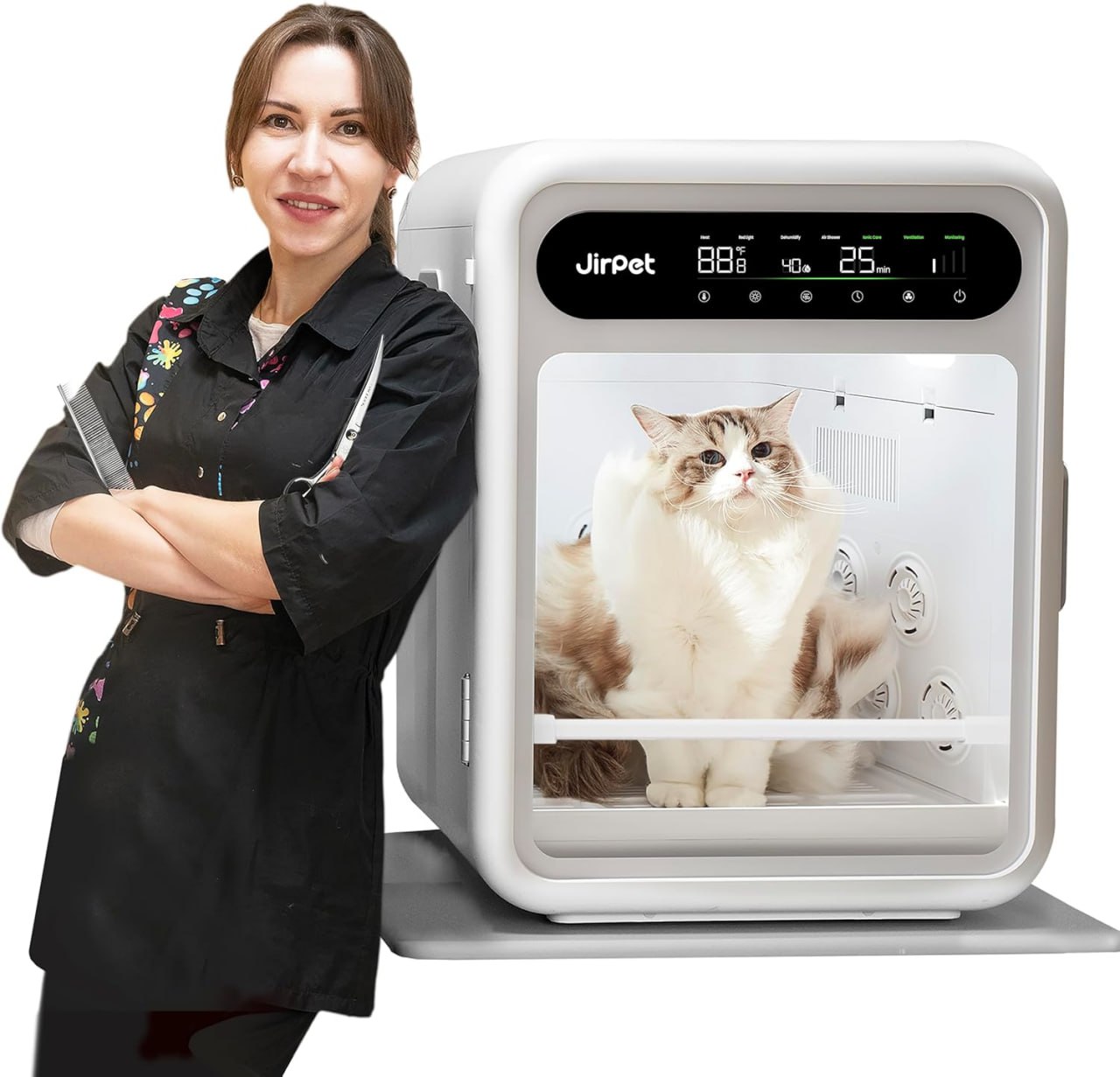 JirPet Pet Dryer Box, Pet Dryer with Smart Chip Safety, 75L Dog Drying Box, Quiet 40dB Drying, Automatic Temperature and Humidity Control, Suitable for Long-Haired Dogs and Cats, Professional Pet Dryer
