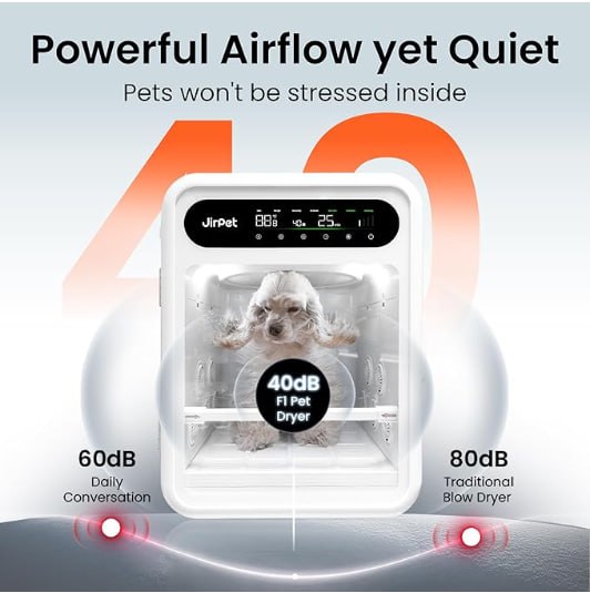 JirPet Pet Dryer Box, Pet Dryer with Smart Chip Safety, 75L Dog Drying Box, Quiet 40dB Drying, Automatic Temperature and Humidity Control, Suitable for Long-Haired Dogs and Cats, Professional Pet Dryer Image 3