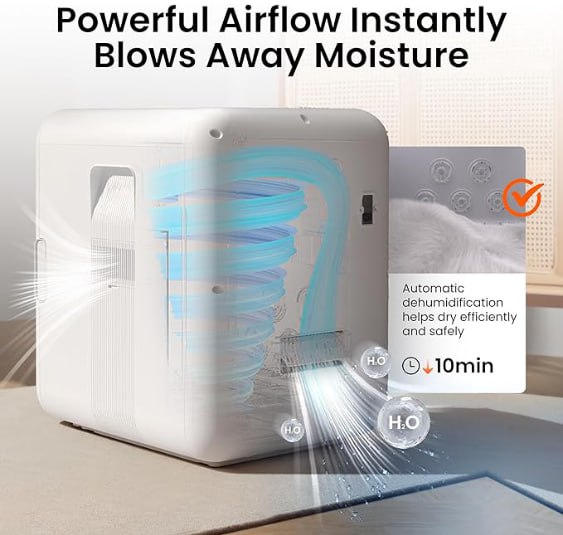 JirPet Pet Dryer Box, Pet Dryer with Smart Chip Safety, 75L Dog Drying Box, Quiet 40dB Drying, Automatic Temperature and Humidity Control, Suitable for Long-Haired Dogs and Cats, Professional Pet Dryer Image 4