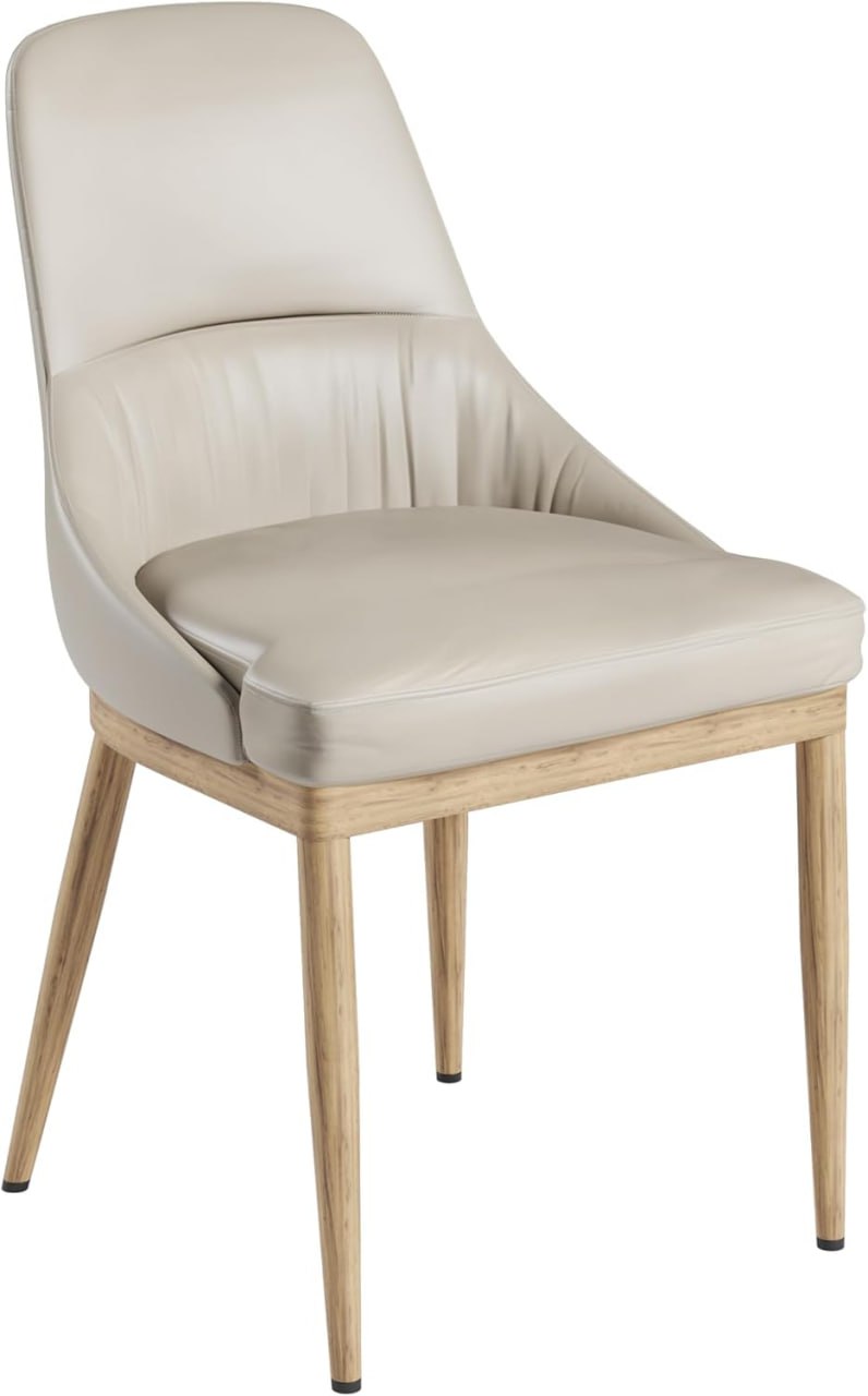 Set of 2 Armless Dining Chairs, Taupe Faux Leather Chairs with Metal Legs in Wood Grain Finish, Upholstered Seat & Back, Modern Stone-Color PU Leather Chair for Dining Room or Living Room