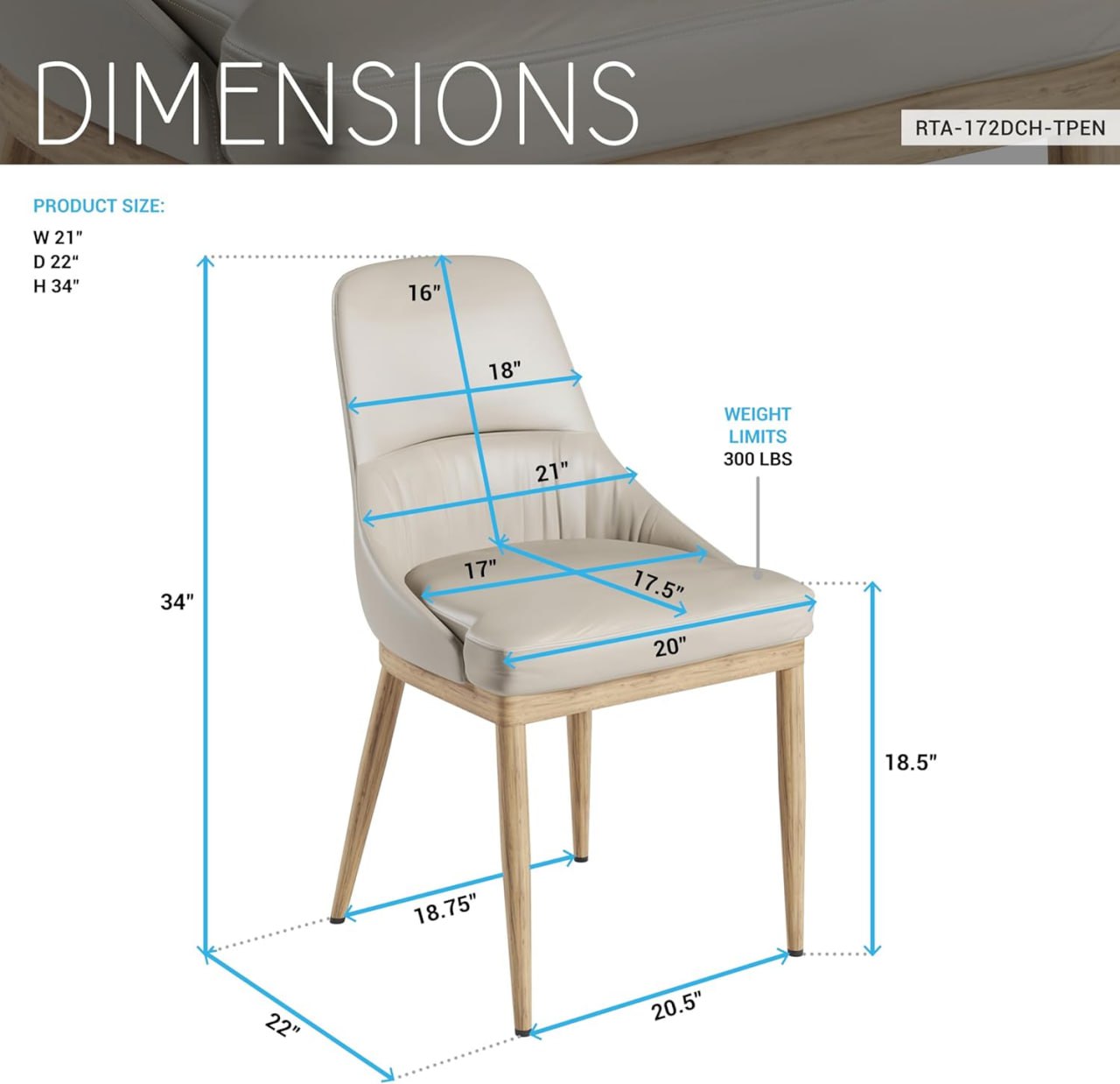 Set of 2 Armless Dining Chairs, Taupe Faux Leather Chairs with Metal Legs in Wood Grain Finish, Upholstered Seat & Back, Modern Stone-Color PU Leather Chair for Dining Room or Living Room Image 2
