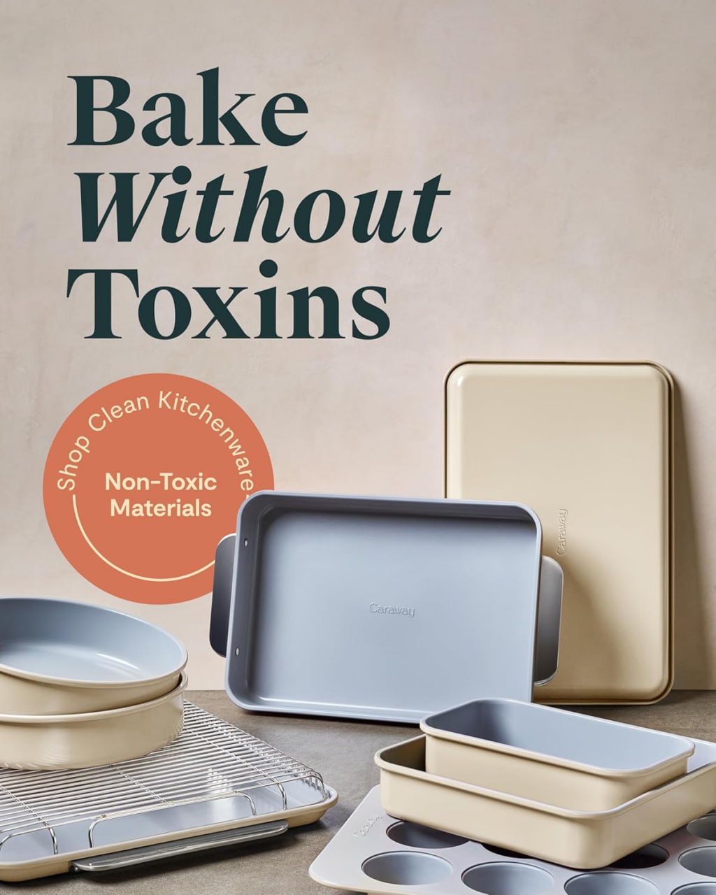 Caraway Nonstick Ceramic Bakeware Set (11 Pieces) - Bakeware, Assorted Baking Sheets, Cooling Rack, and Storage - Aluminized Steel Body - Non-Toxic, PTFE-Free, and PFOA-Free - Black Image 2