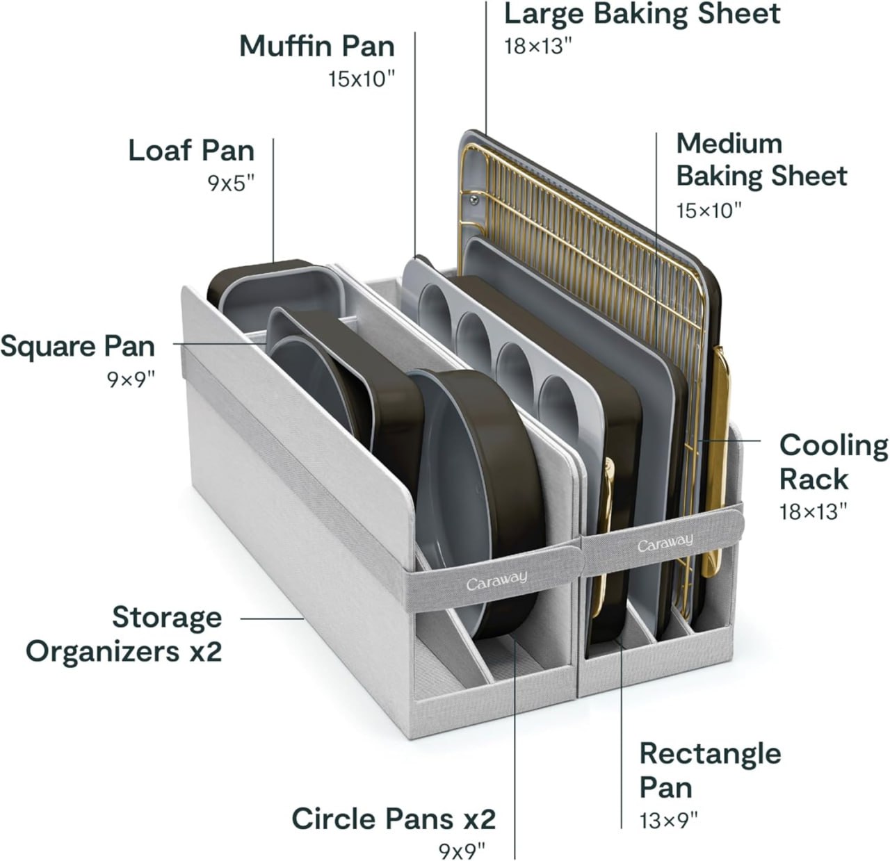 Caraway Nonstick Ceramic Bakeware Set (11 Pieces) - Bakeware, Assorted Baking Sheets, Cooling Rack, and Storage - Aluminized Steel Body - Non-Toxic, PTFE-Free, and PFOA-Free - Black Image 3