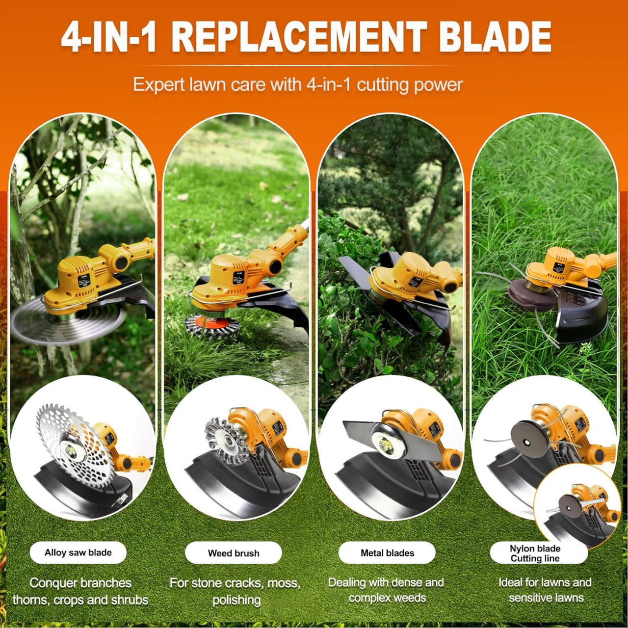 21V Cordless Trimmer with Weed Brush, Telescopic Lightweight Lawn Mower 2 x 4000mAh Batteries, Electric Garden Trimmer Mower for Lawn Edger Trimming Weeds Image 3