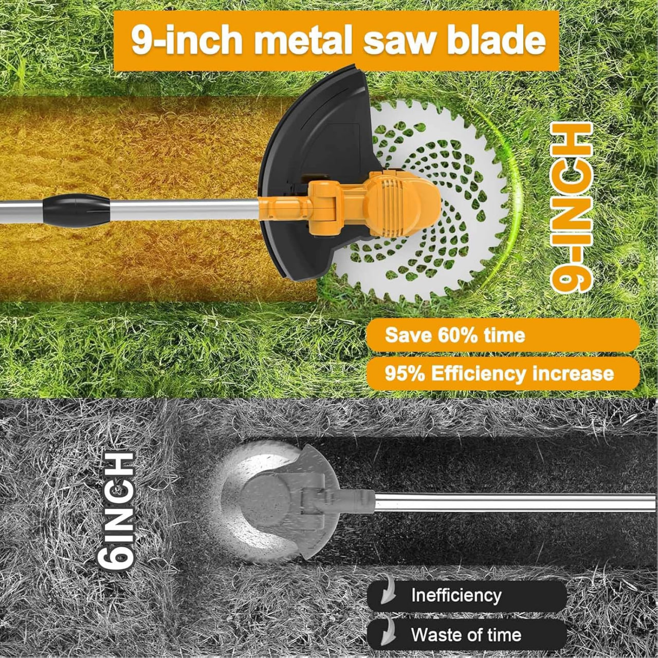 21V Cordless Trimmer with Weed Brush, Telescopic Lightweight Lawn Mower 2 x 4000mAh Batteries, Electric Garden Trimmer Mower for Lawn Edger Trimming Weeds Image 4