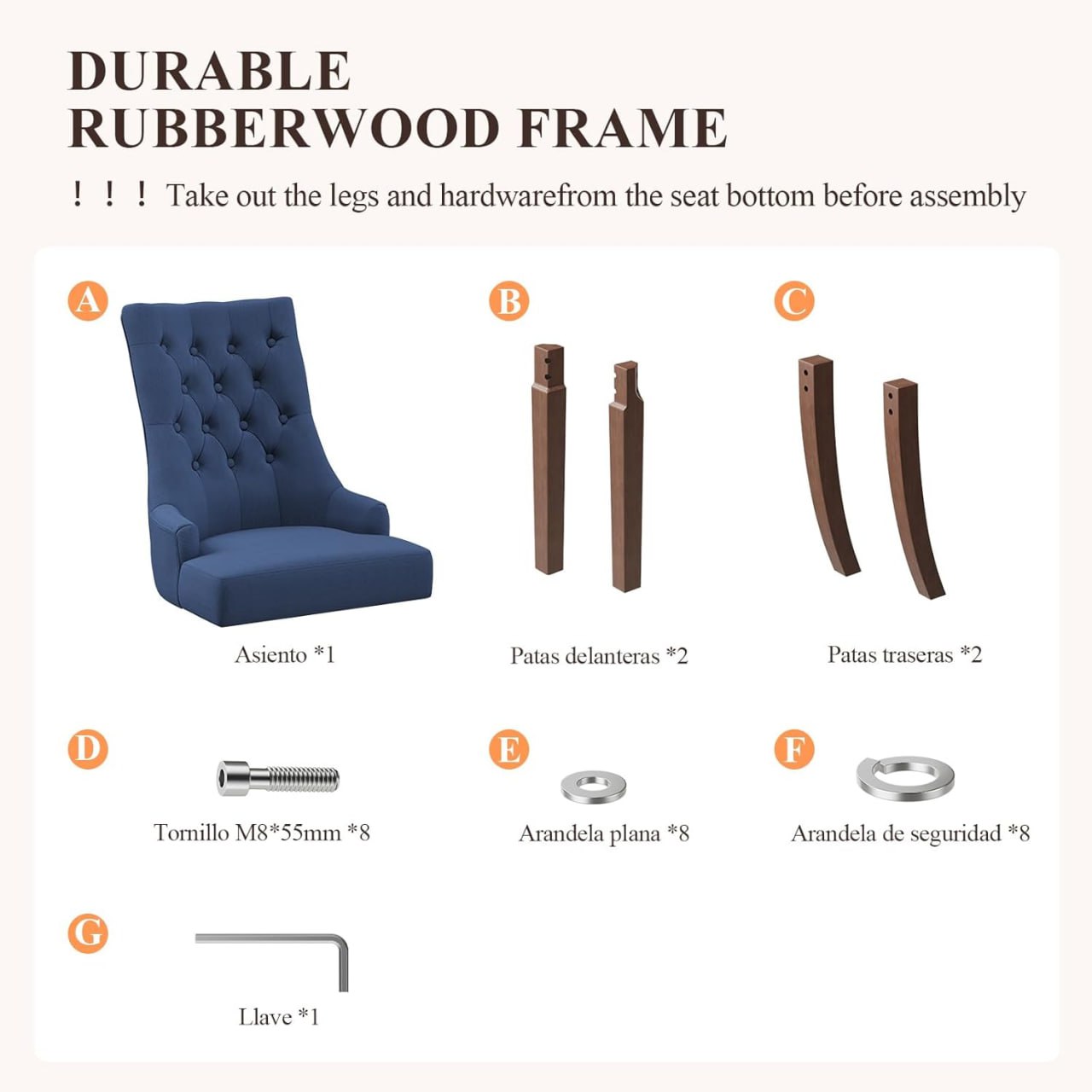 COLAMY Wingback Upholstered Dining Chair Set of 6, Fabric Dining Room Chairs with Tufted Buttons, Living Room Chairs for Home Kitchens, Blue Image 4